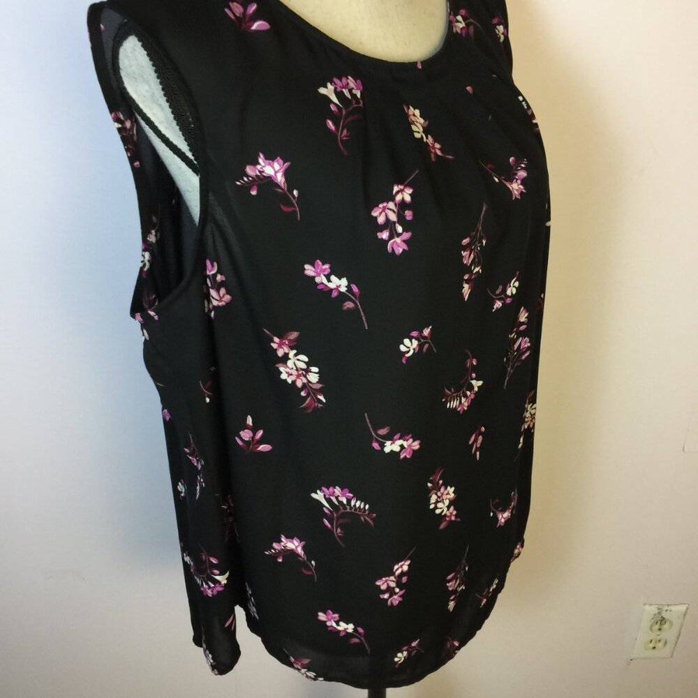 Worthington Blouse Tank Top Size 2XL XXL Womans Black Purple Floral Sleeveless - Picture 8 of 13